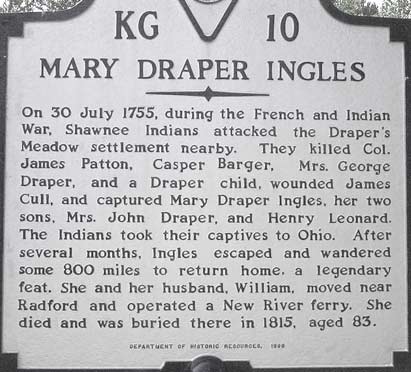 Mary Ingles historic marker