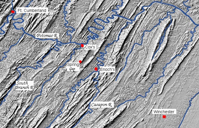 Winchester-Cumberland relief map
